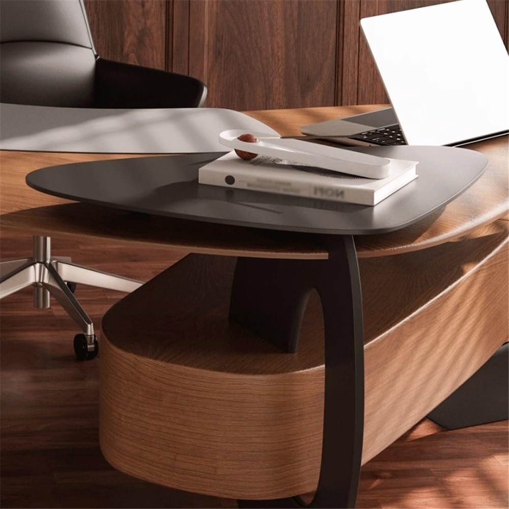 Computer Desk Modern Luxuty Ash Wood Executive Office Desk, Large Corner Writing Table Workstation with Side Cabinet Work from Home