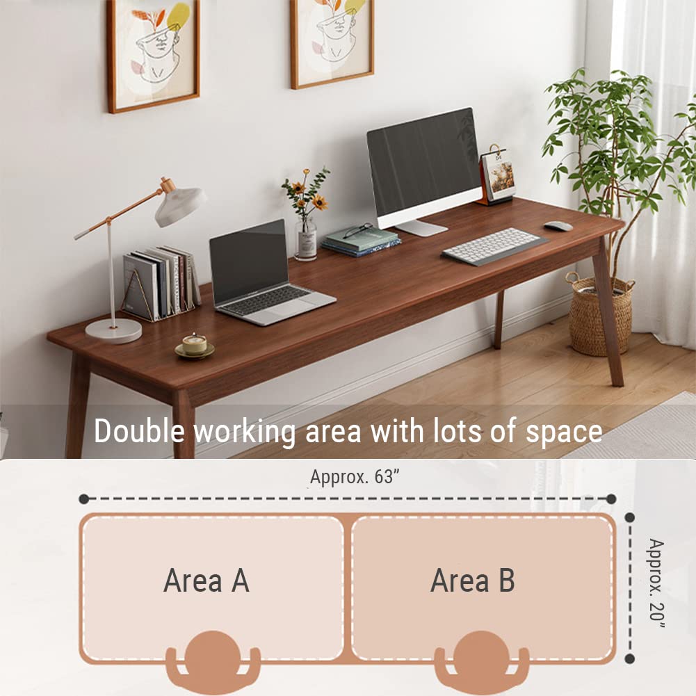 NELYE Mid-Century Long Desk Table - Simple Modern Extra Long 2-Person Wood Computer Workstation for Home Office Work