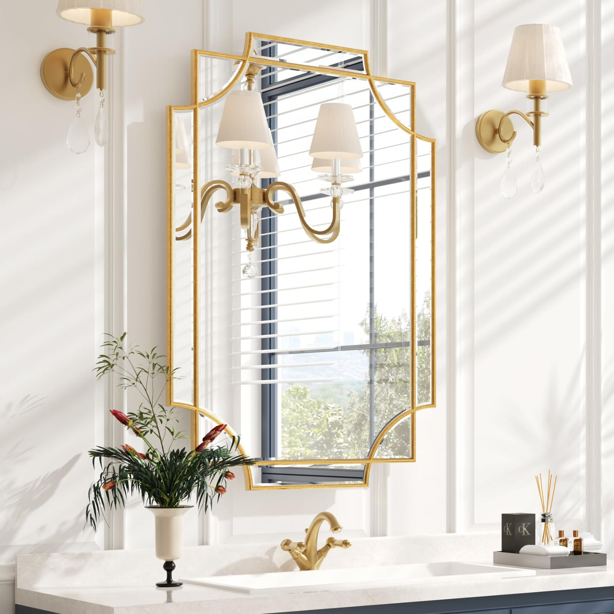 30 x 48-Inch Gold Beveled Wall Mirror for Vanity Decor