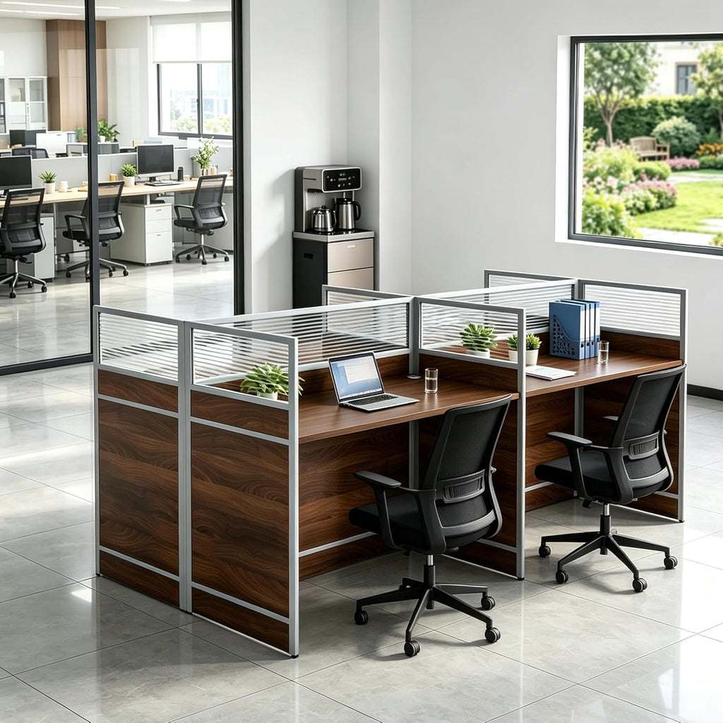 Flpolble 4-Person Office Cubicle Workstation Desk with Mute Privacy Panels & Cable Management, Computer Cubicles Desk for Home & Commercial Office Use, White&Black Finish
