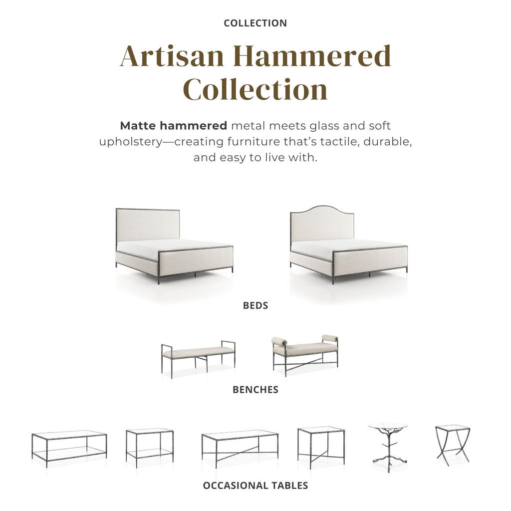 24/7 Shop at Home Lalia Hammered Metal Upholstered Bed with Beige Fabric Headboard, Forged Steel Frame, Foundation Required