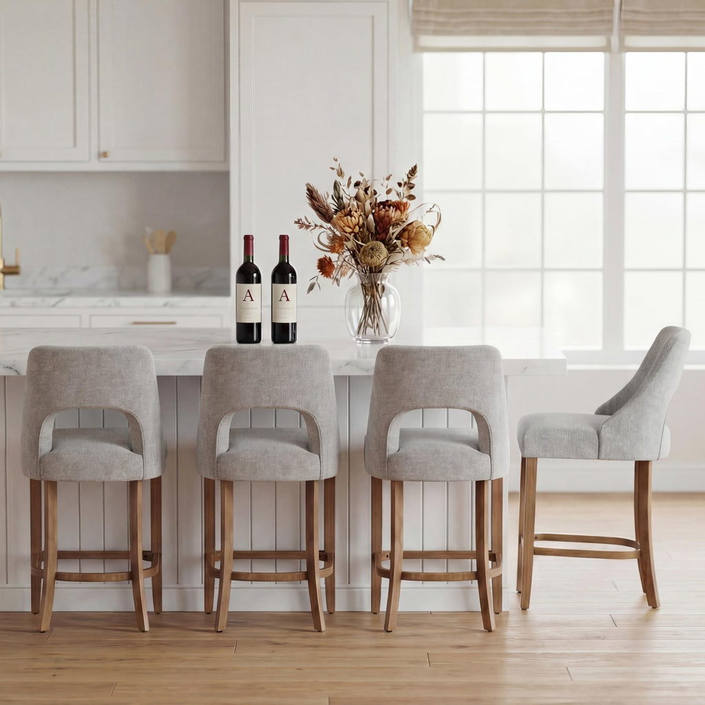 UVV Bar Stools, Upholstered Counter Height Bar Stools, Modern Counter Stools with Wood Legs for Kitchen Island Dining Room Bar