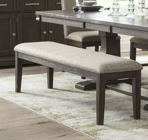 6pc Dining Set Style Dining Table Double Pedestal Base and Upholstered Beige Side Chairs Bench Dining Wooden Furniture