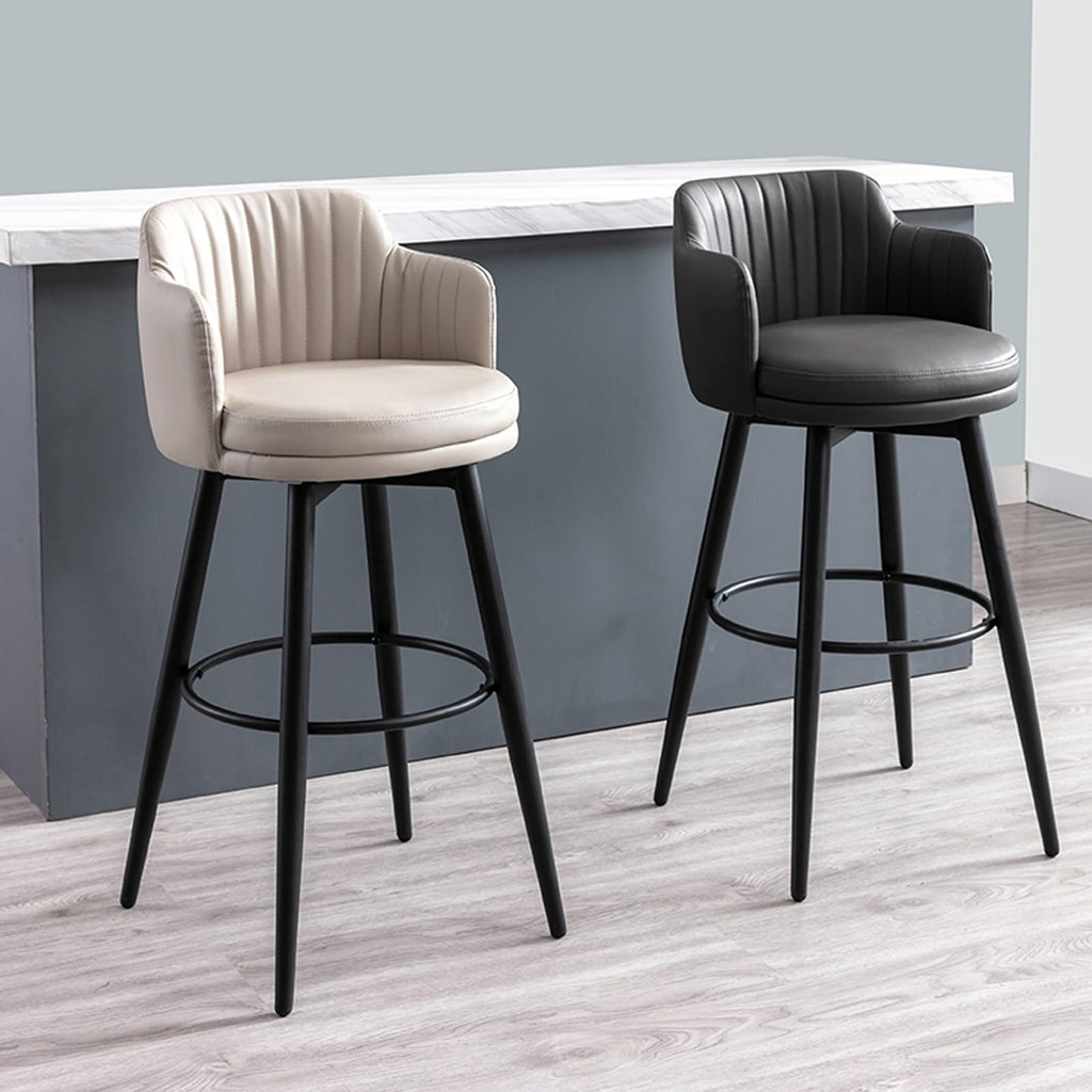 Set of 2 Swivel Counter Height Bar Stools with PU Leather Backrest Ideal for Kitchen or Restaurant Light Khaki 82cm - Stylish & Comfortable Seating Solution
