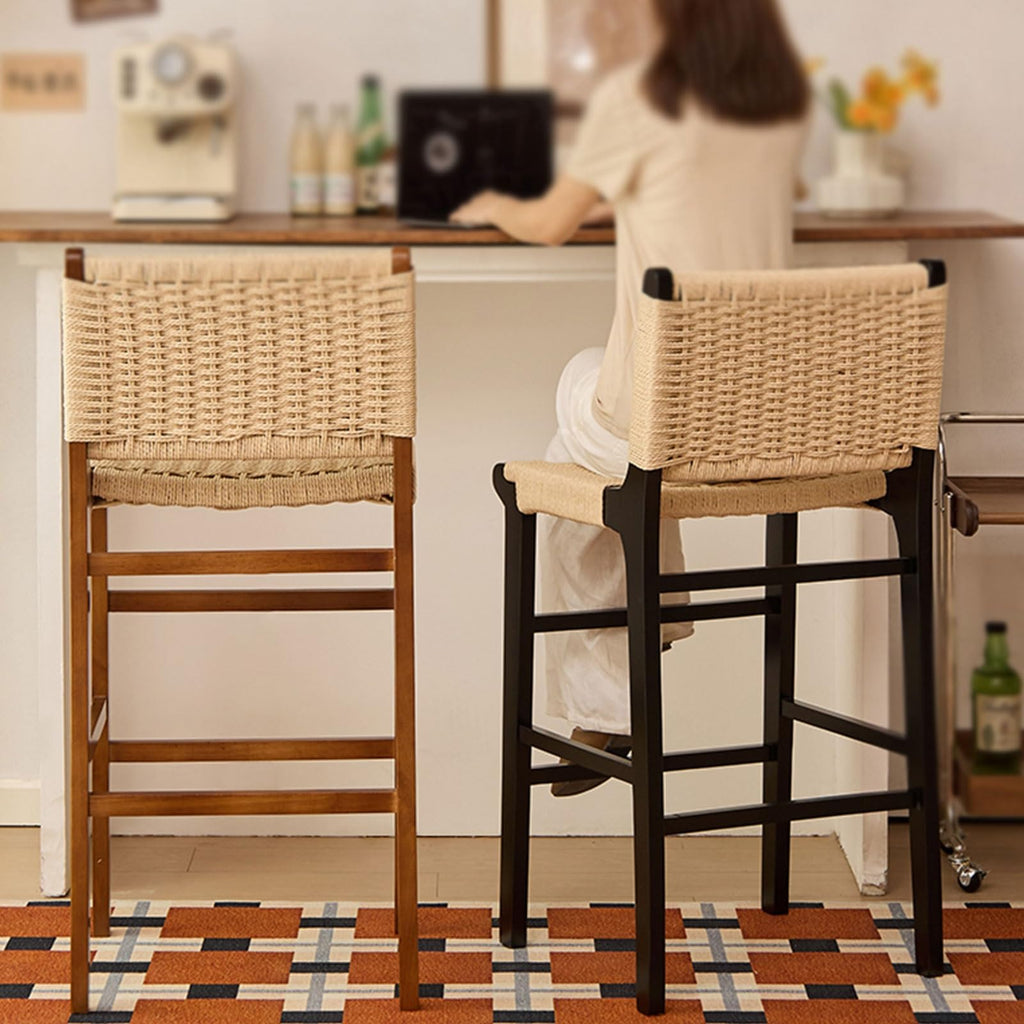 Set of 1/2/4 Modern Height Bar Stool with Wood Footrest for Kitchen Counter, Island and Dining Room(4PCS Light Brown,70cm/27.56in)