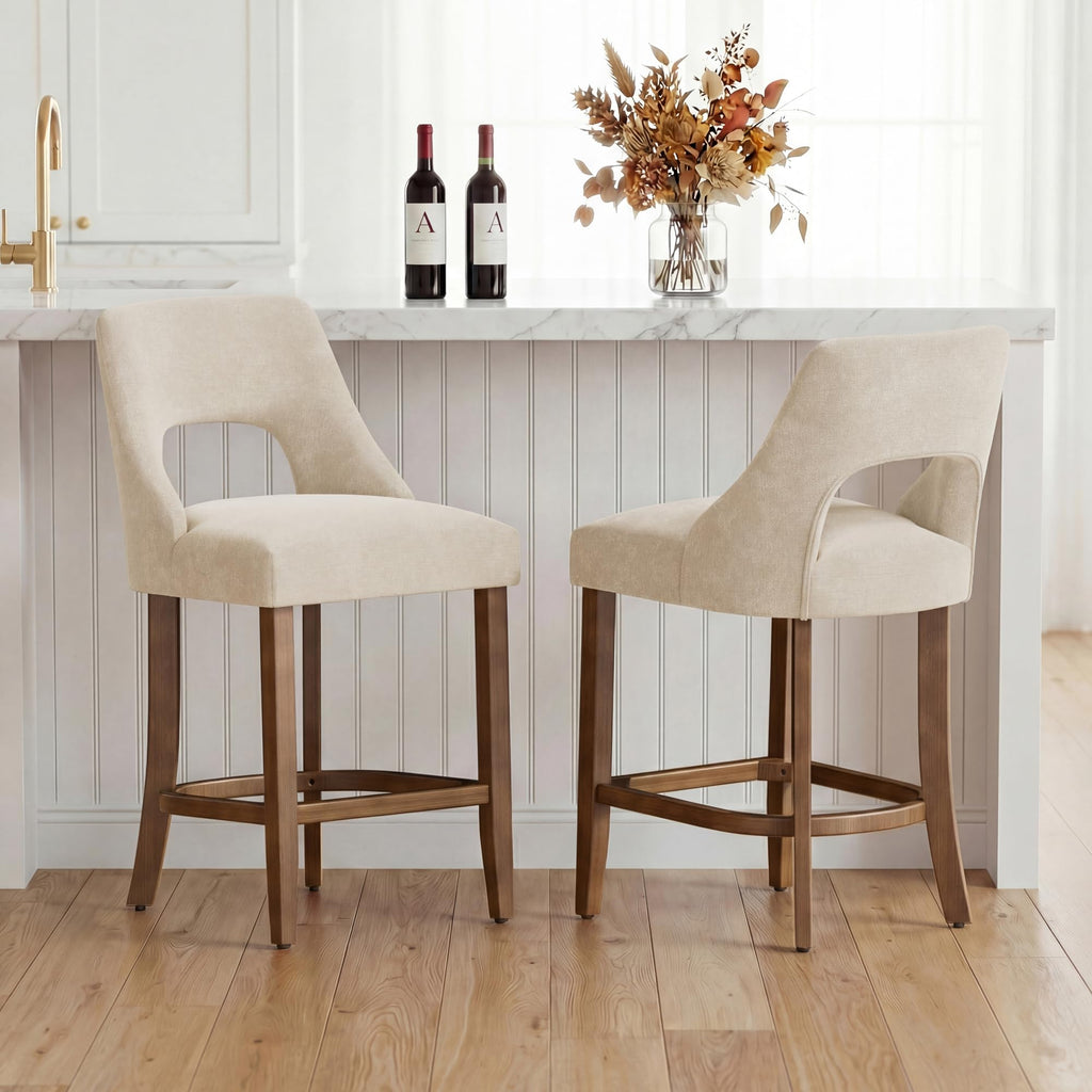 UVV Bar Stools, Upholstered Counter Height Bar Stools, Modern Counter Stools with Wood Legs for Kitchen Island Dining Room Bar