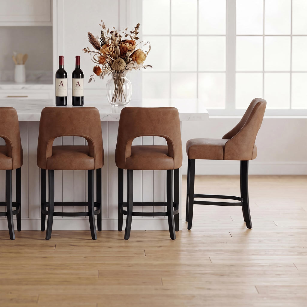 UVV Bar Stools, Upholstered Counter Height Bar Stools, Modern Counter Stools with Wood Legs for Kitchen Island Dining Room Bar