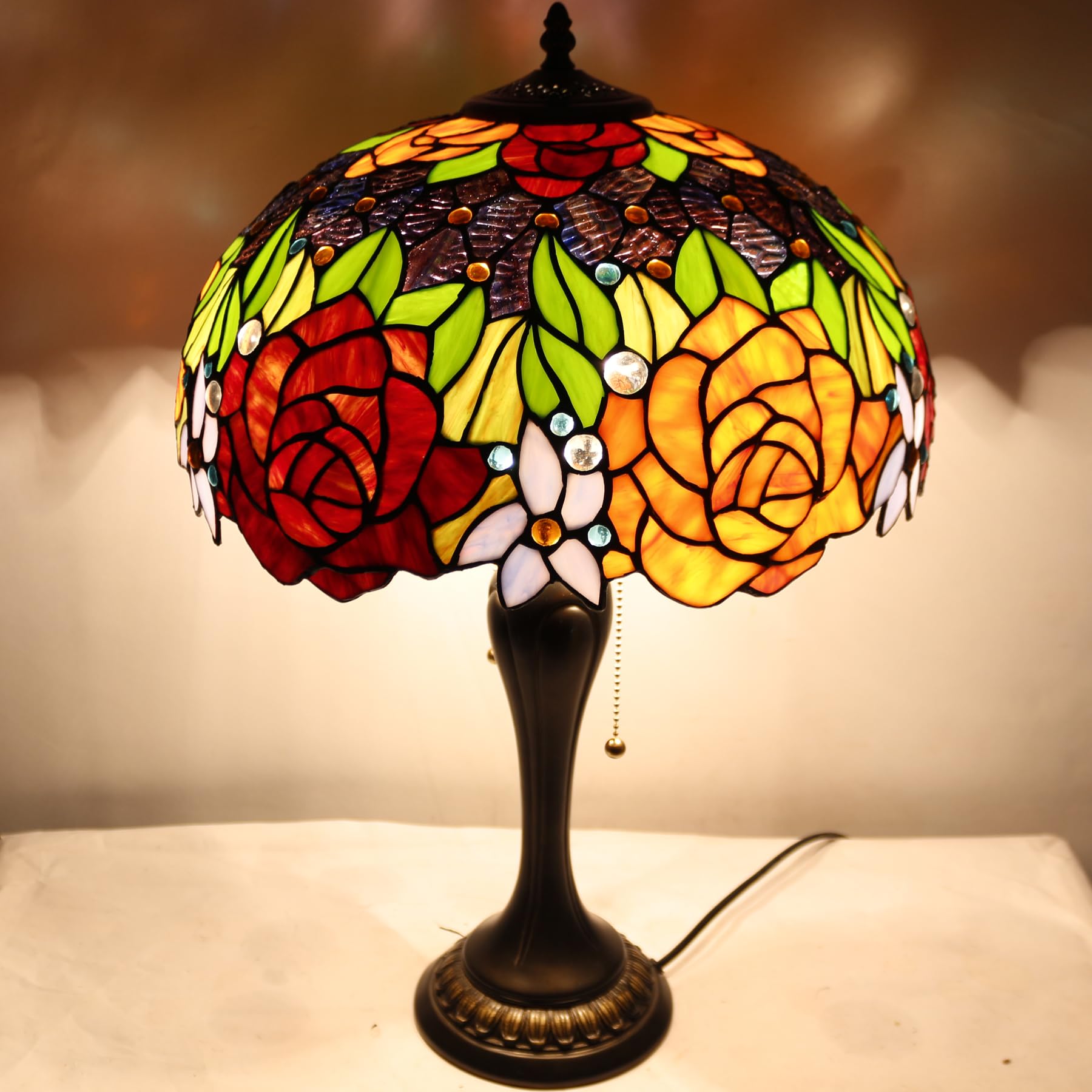 Tiffany-Style Stained Glass Bedside Table Lamp, 24-Inch