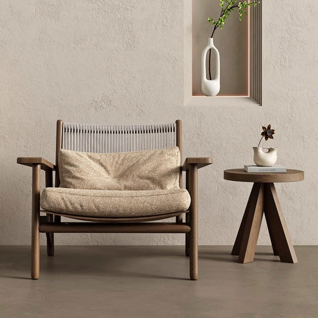 Mid Century Modern Lounge Chair,Solid Wood Frame Vintage Accent Chair with Thick Cushion and Inclined Back,Recliner for Living Room