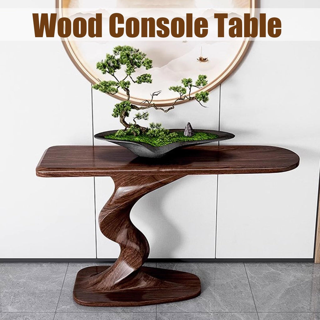 Modern Console Table, Wood Entryway Table with Geometric Base, Narrow Sofa Table Foyer Table with Storage for Entryway