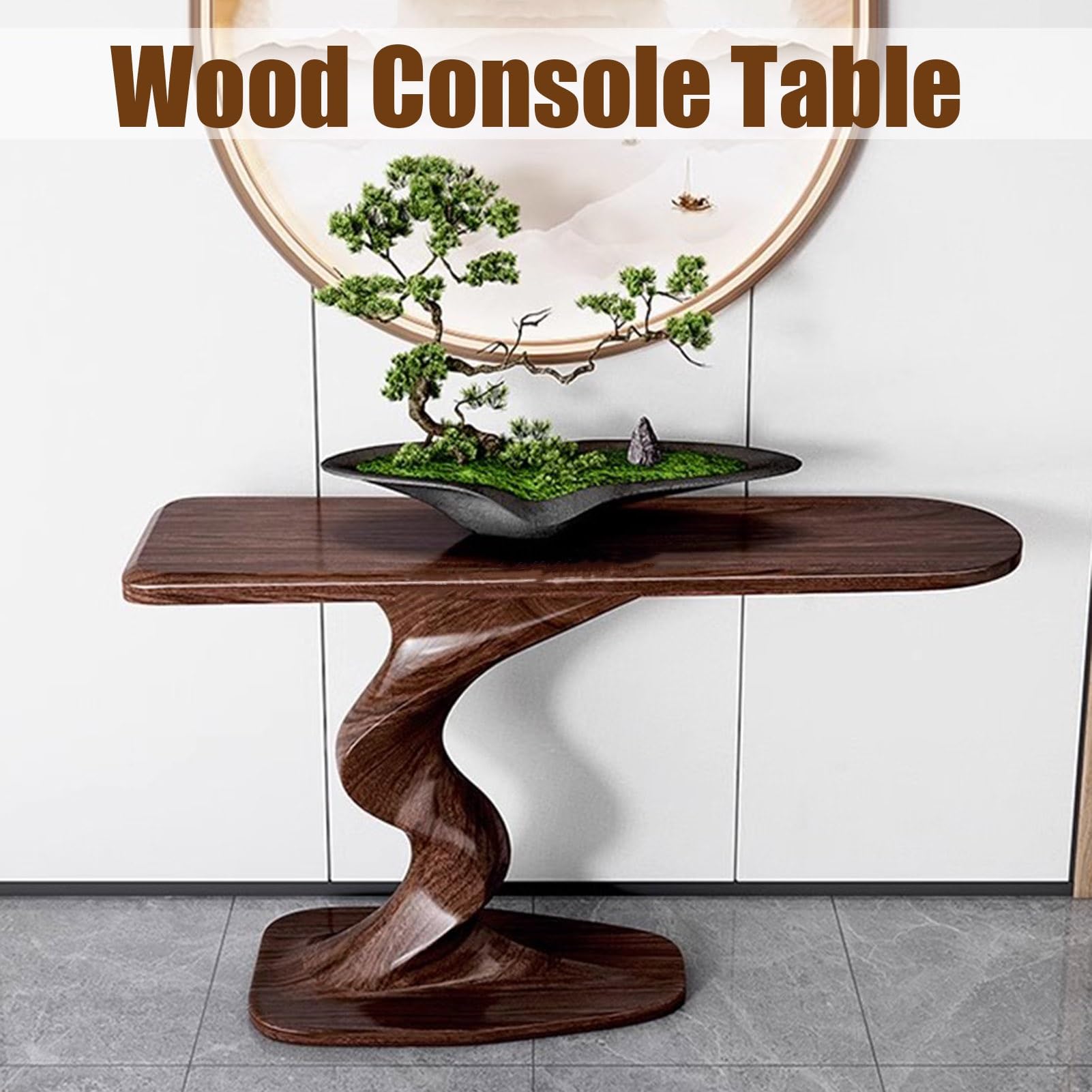 Modern Console Table, Wood Entryway Table with Geometric Base, Narrow Sofa Table Foyer Table with Storage for Entryway