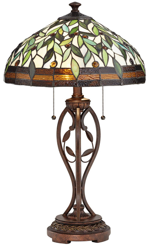 26" Tall Table Lamp Blossoming Leaf Tiffany-Style Cottage Glass