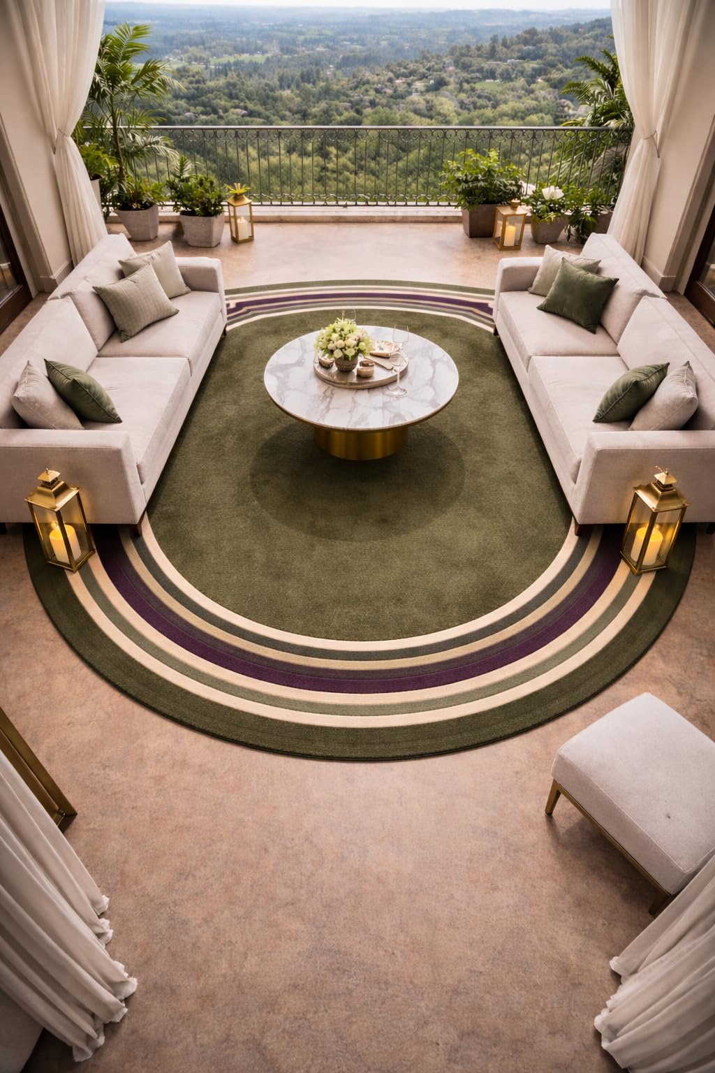 Handmade Geometric Green, Purple & Beige Border Area Rug