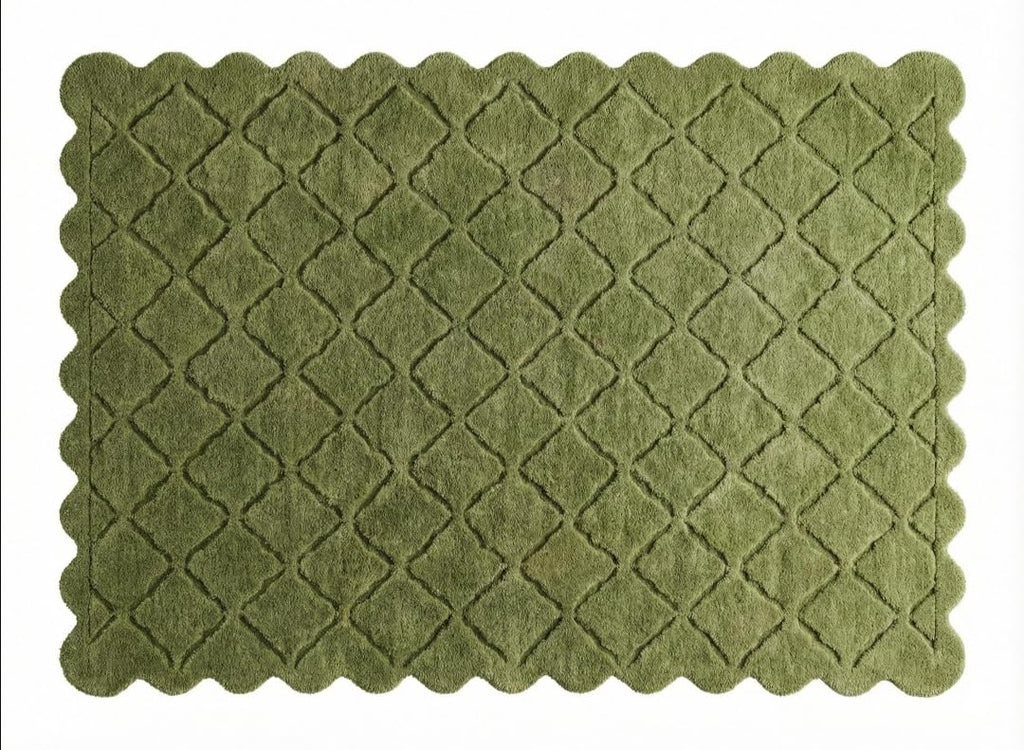 Green Scalloped Diamond Lattice Wool-Blend Area Rug