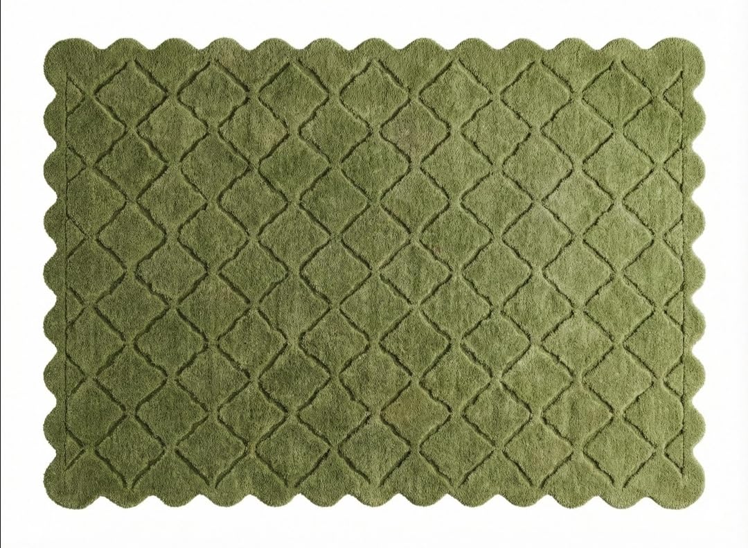 Green Scalloped Diamond Lattice Wool-Blend Area Rug