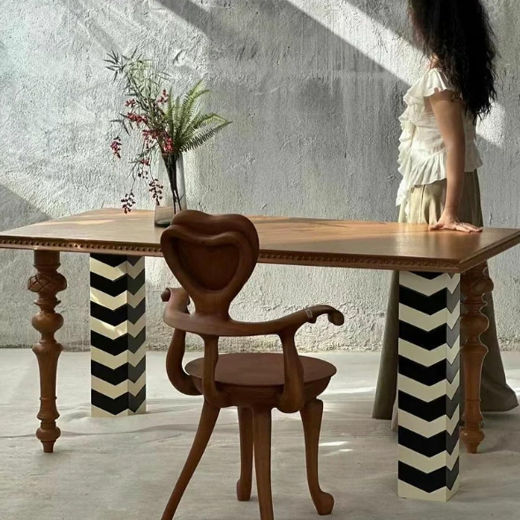 Creative Vintage Striped Solid Wood Dining Table, Rectangular Kitchen Table for Home