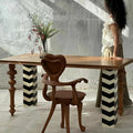 Creative Vintage Striped Solid Wood Dining Table, Rectangular Kitchen Table for Home