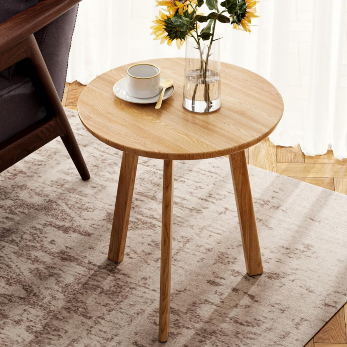 Wayshome Round Solid Wood Side Table with Three Legs