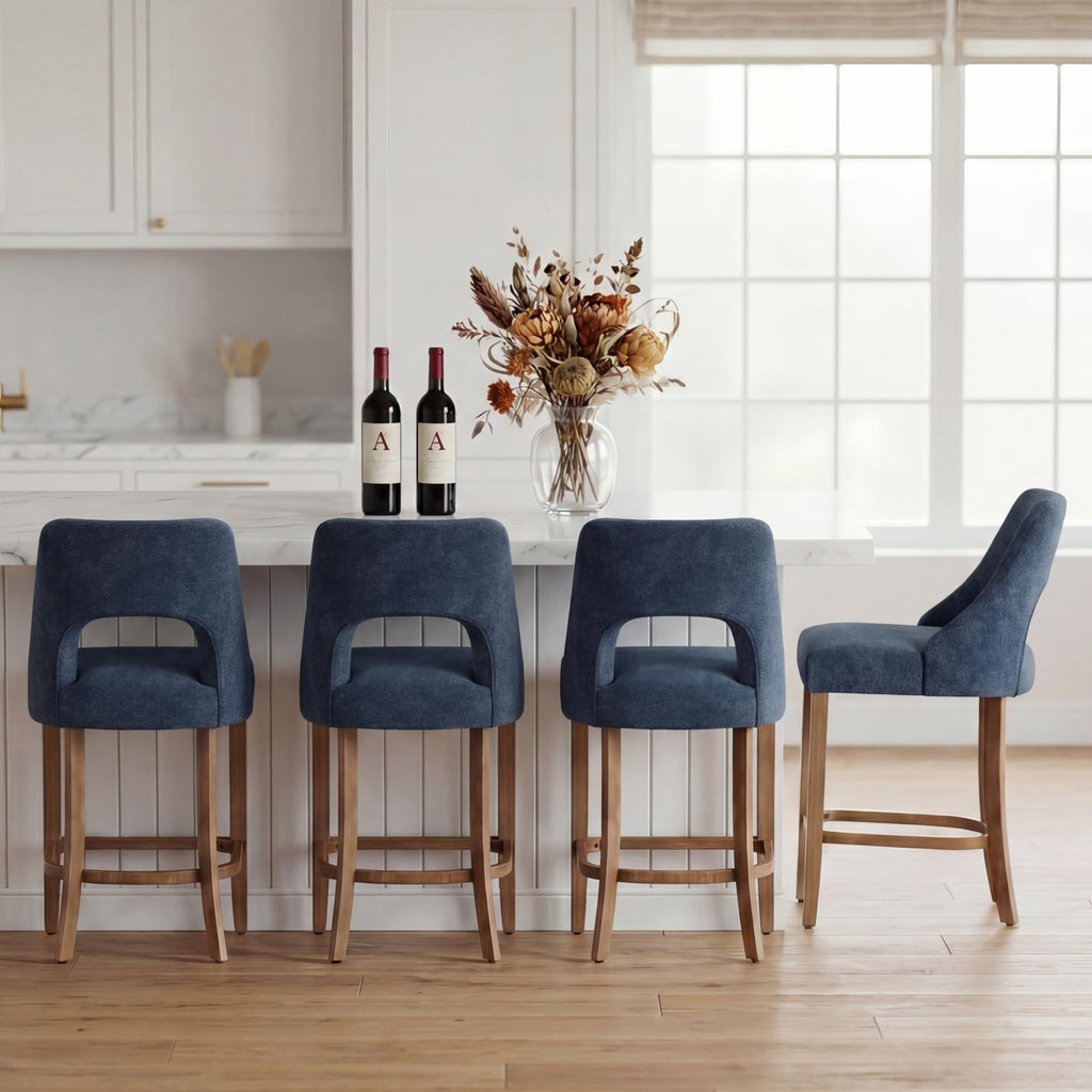 UVV Bar Stools, Upholstered Counter Height Bar Stools, Modern Counter Stools with Wood Legs for Kitchen Island Dining Room Bar