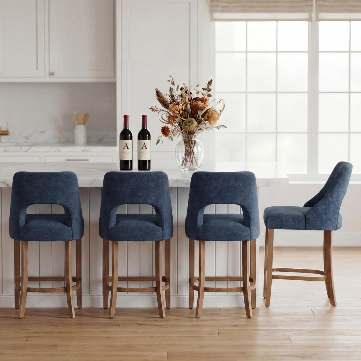 UVV Bar Stools, Upholstered Counter Height Bar Stools, Modern Counter Stools with Wood Legs for Kitchen Island Dining Room Bar