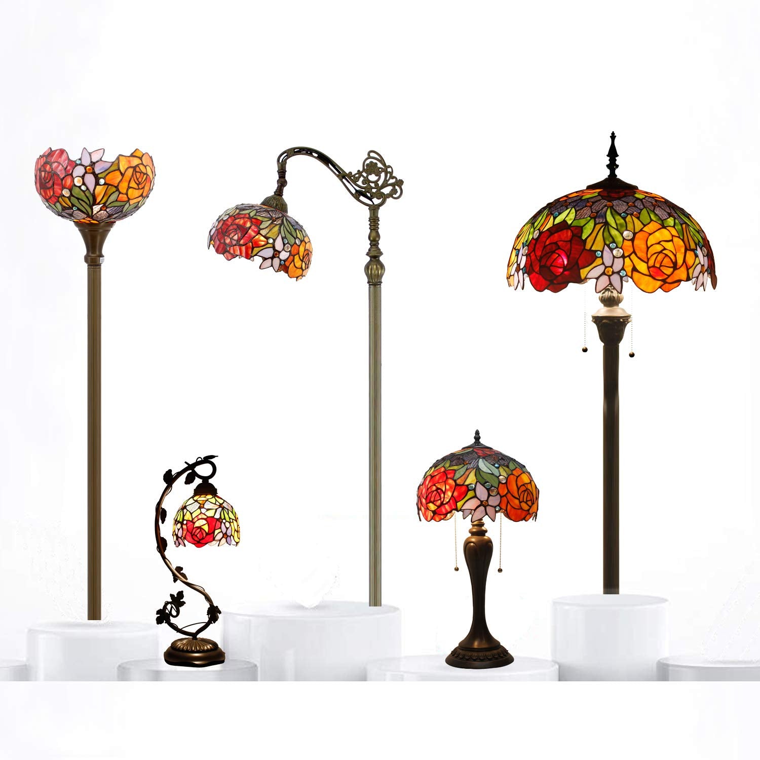 Tiffany-Style Stained Glass Bedside Table Lamp, 24-Inch