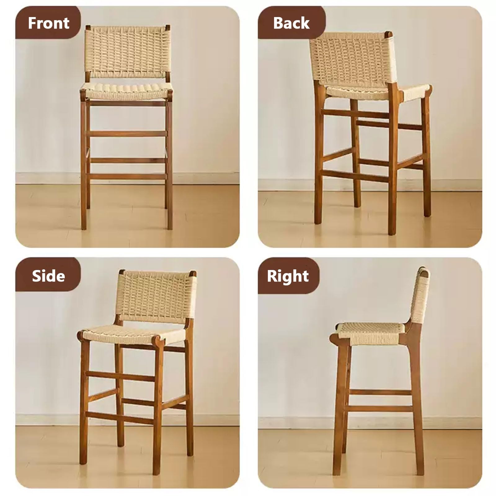 Set of 1/2/4 Modern Height Bar Stool with Wood Footrest for Kitchen Counter, Island and Dining Room(4PCS Light Brown,70cm/27.56in)