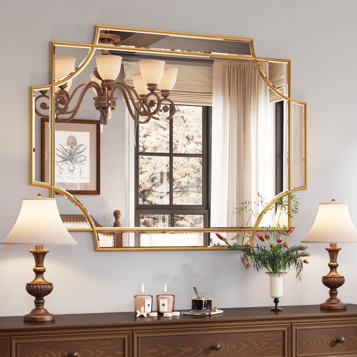 30 x 48-Inch Gold Beveled Wall Mirror for Vanity Decor