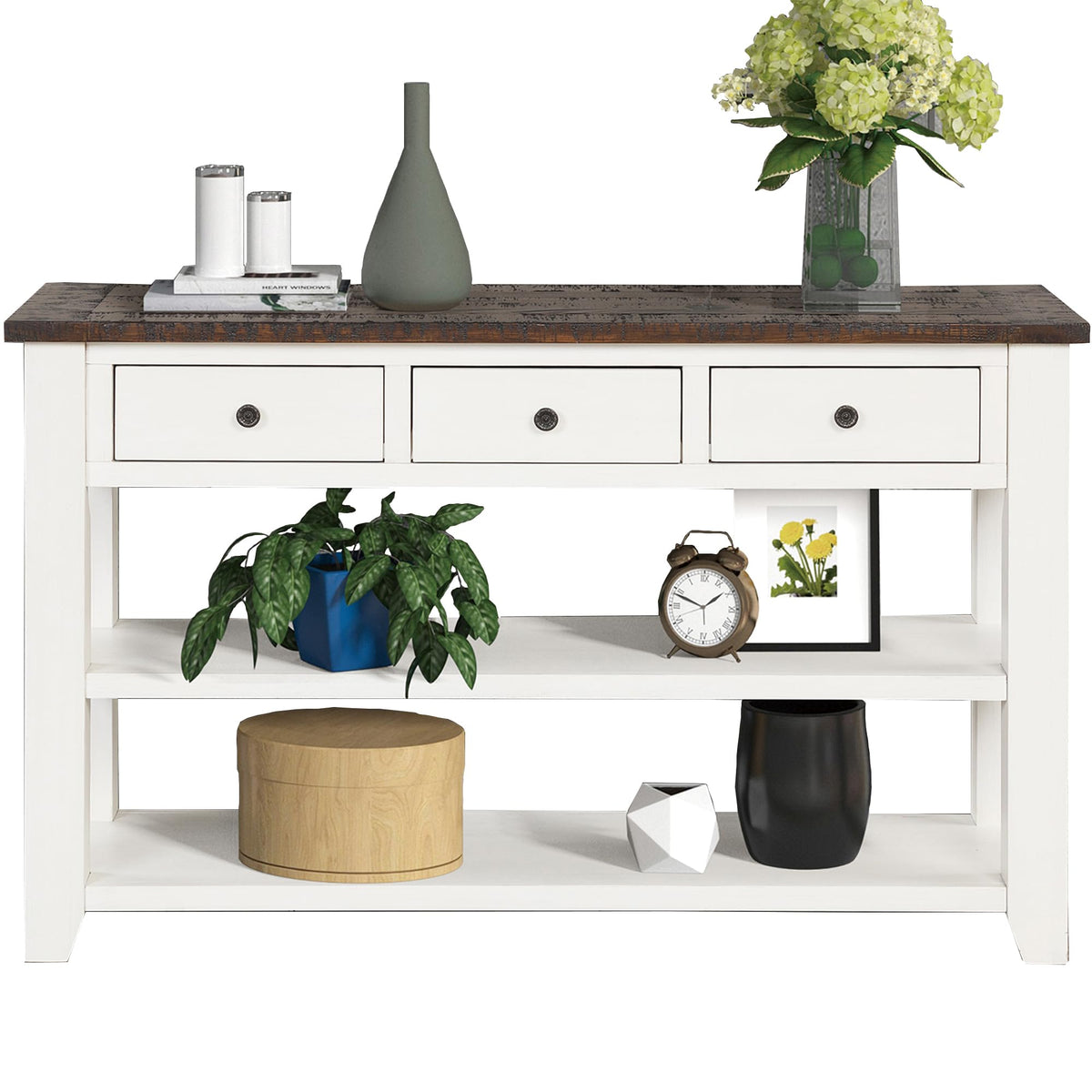 48.8-Inch White Solid Wood Console Table with Storage