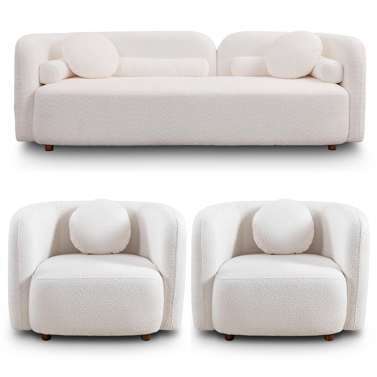 Modern Japandi Bouclé Curved Sofa with Deep Cloud Seating