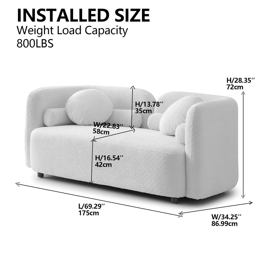 Modern Japandi Boucle Sofa Couch with Curved Silhouette, Upholstered Cloud Seating for Living Room, Apartment, Office, Lounge,Deep Seat Sectional Accent Furniture