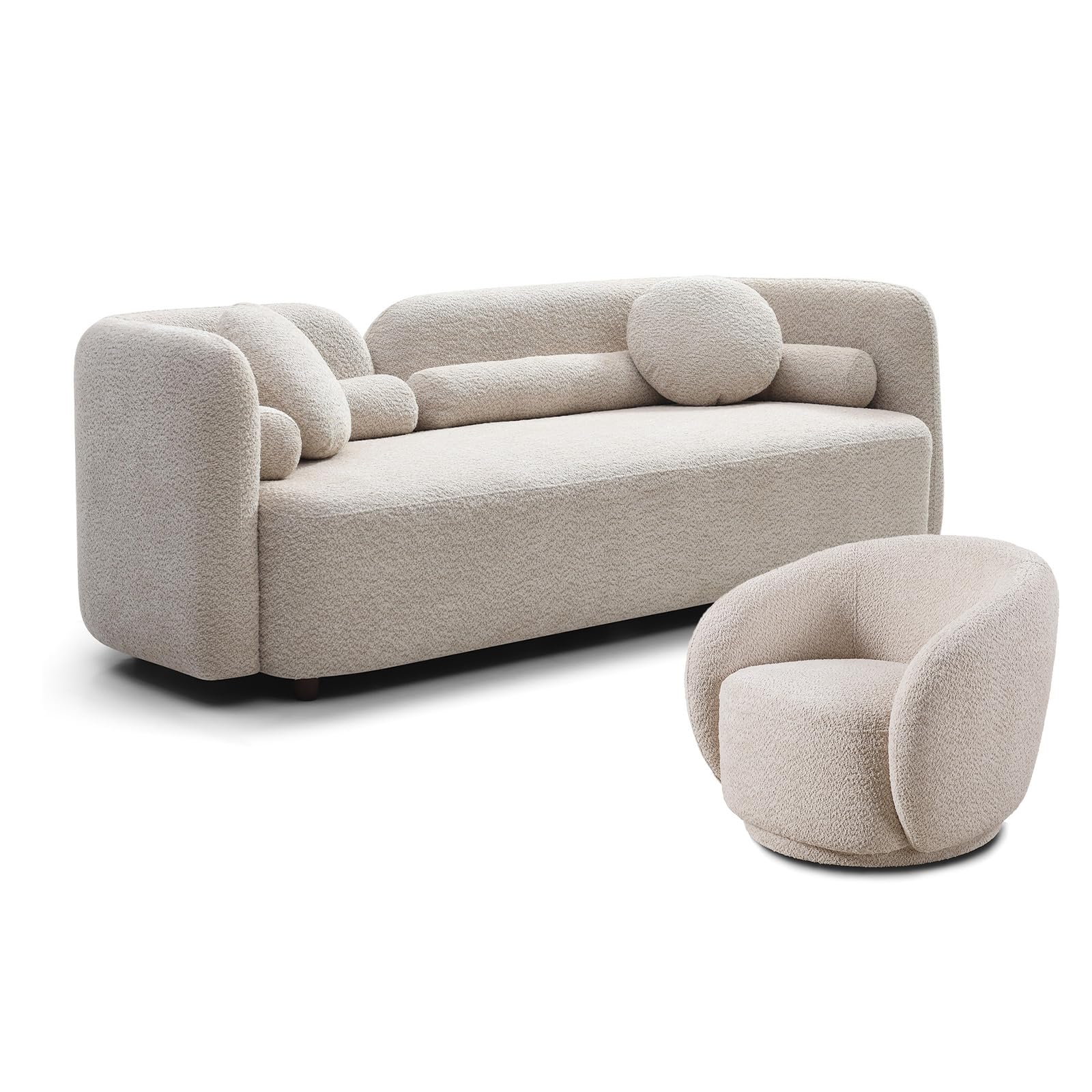 Modern Japandi Bouclé Curved Sofa with Deep Cloud Seating