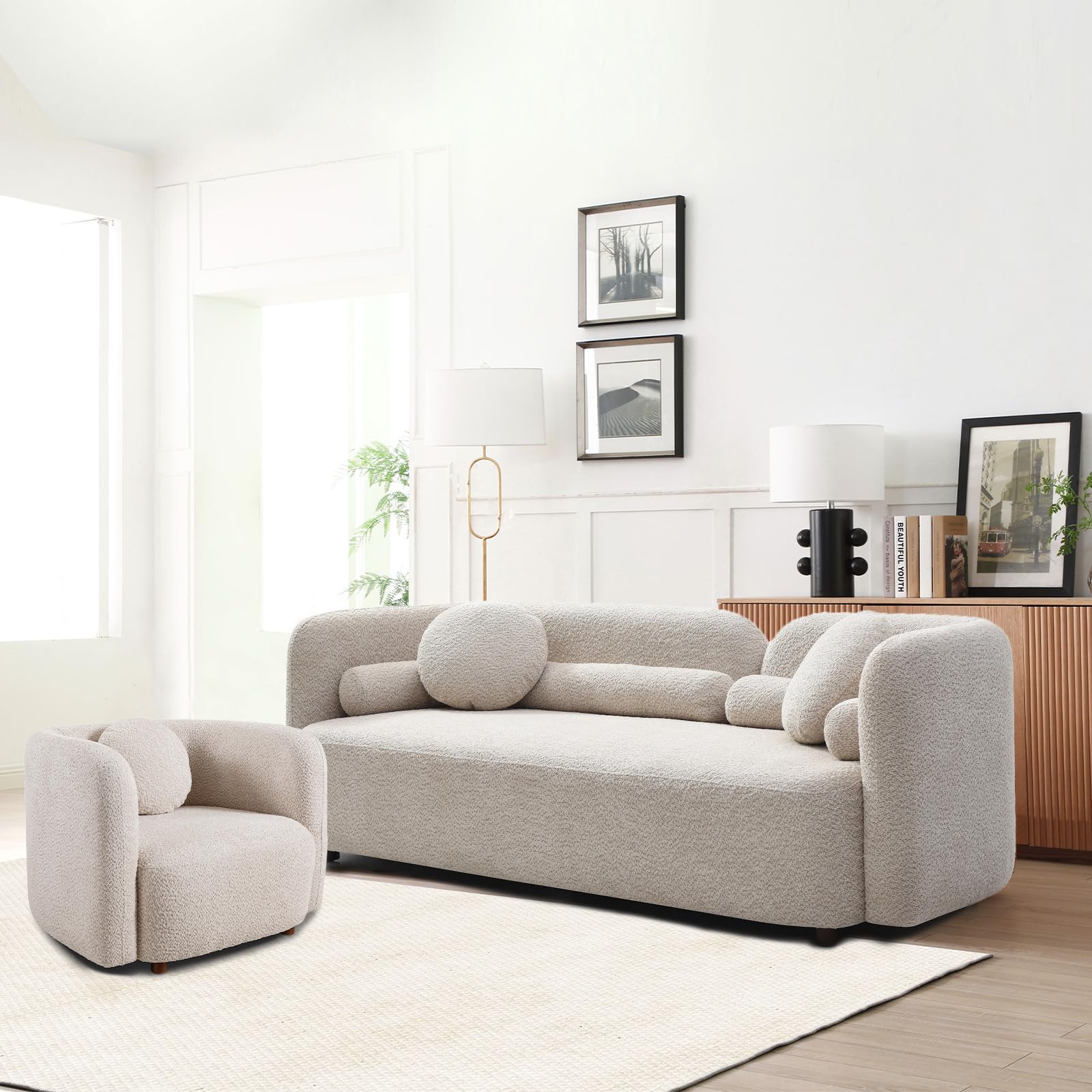 Modern Japandi Bouclé Curved Sofa with Deep Cloud Seating