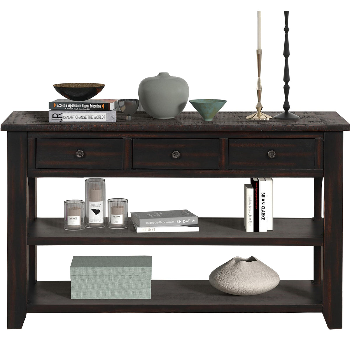 LKTART Solid Wood Console Table Sofa Table with Storage Drawers and Bottom Shelf Entryway Table for Storage Entry Hallway Foyer Sofa Rectangular Side Table(48.8" White)