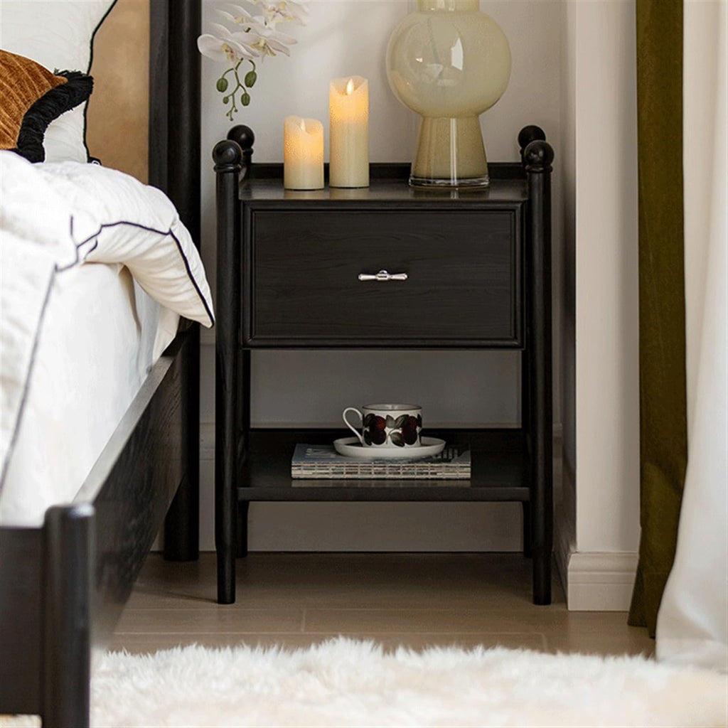 FURUIM2024M Bed Side Tables Solid Wood Nightstand with Two Drawers in Brown Color for Living Room, Bedroom, Study, Storage Cabinet for Books, Lamps, Etc. Nightstands
