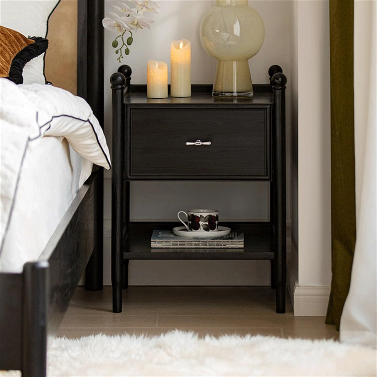 FURUIM2024M Bed Side Tables Solid Wood Nightstand with Two Drawers in Brown Color for Living Room, Bedroom, Study, Storage Cabinet for Books, Lamps, Etc. Nightstands