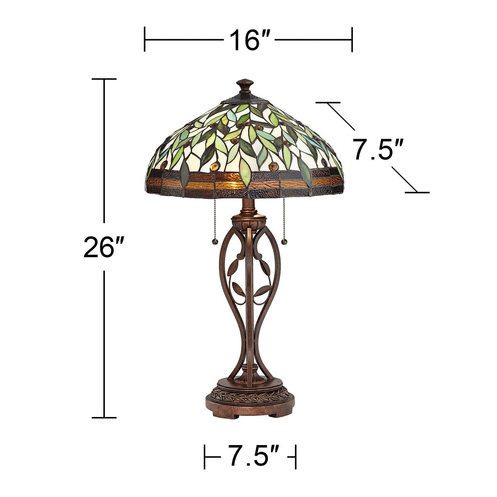 26" Tall Table Lamp Blossoming Leaf Tiffany-Style Cottage Glass