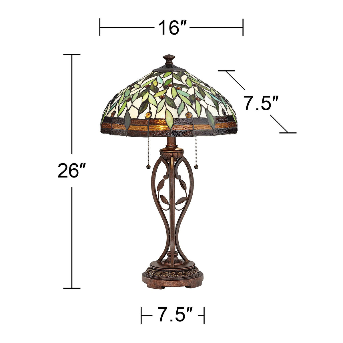 26" Tall Table Lamp Blossoming Leaf Tiffany-Style Cottage Glass