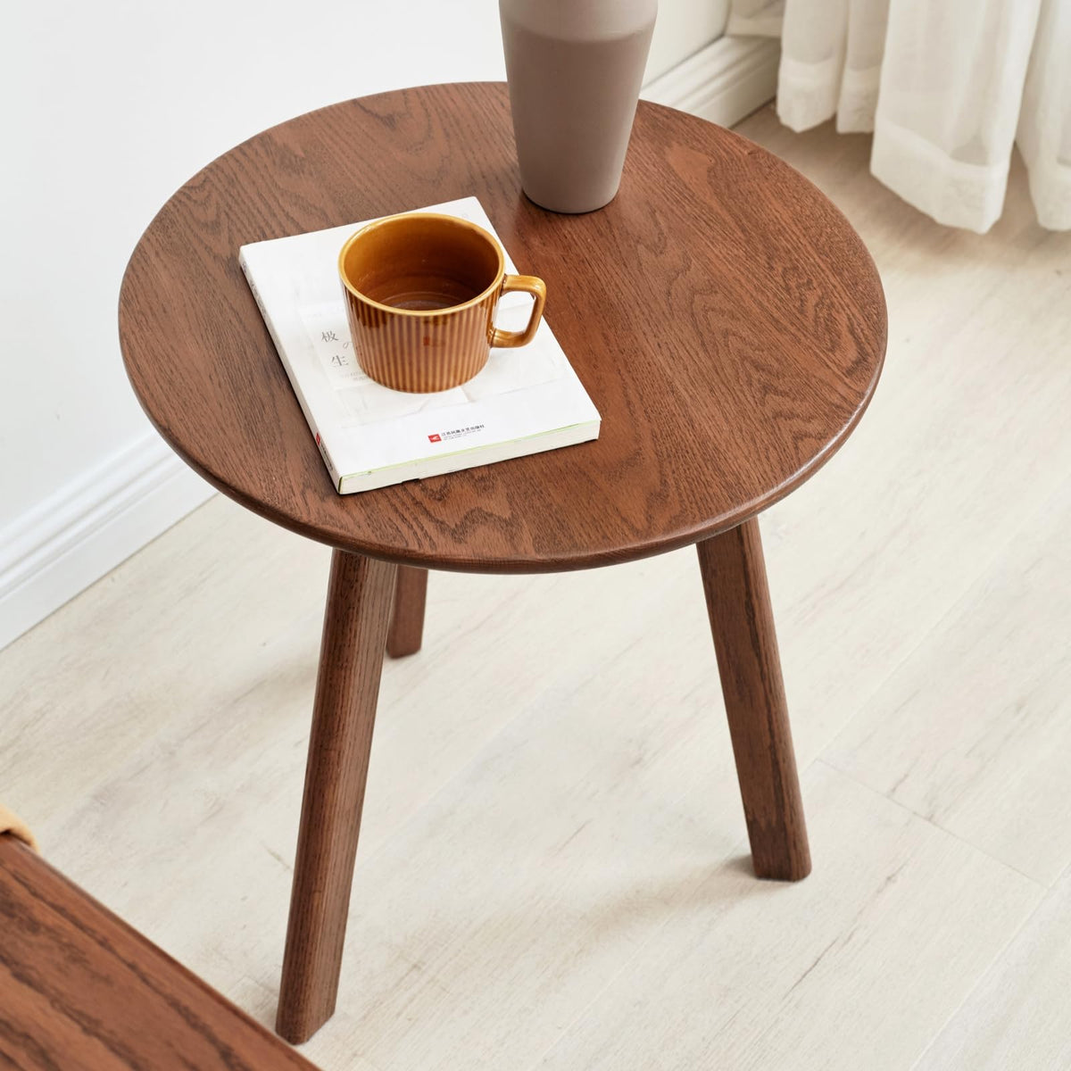 Wayshome Round Solid Wood Side Table with Three Legs