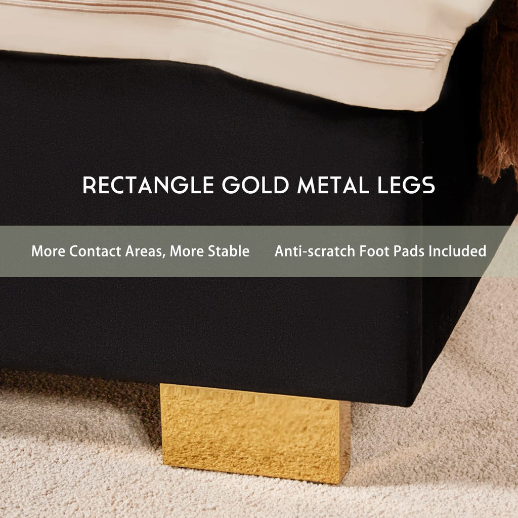 HOWE Bed Frame and Headboard, Upholstered Bed with Golden Plating Trim, Modern Platform Bed No Box Spring Needed