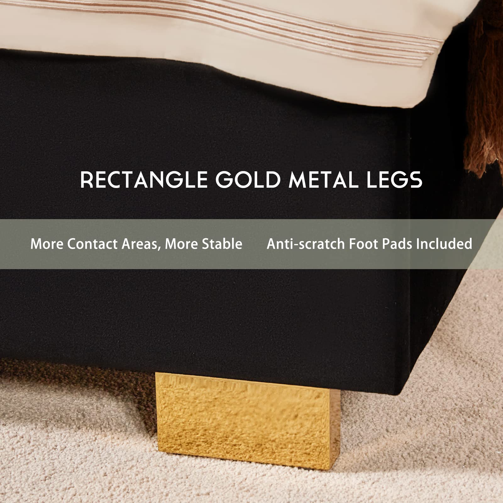 HOWE Bed Frame and Headboard, Upholstered Bed with Golden Plating Trim, Modern Platform Bed No Box Spring Needed