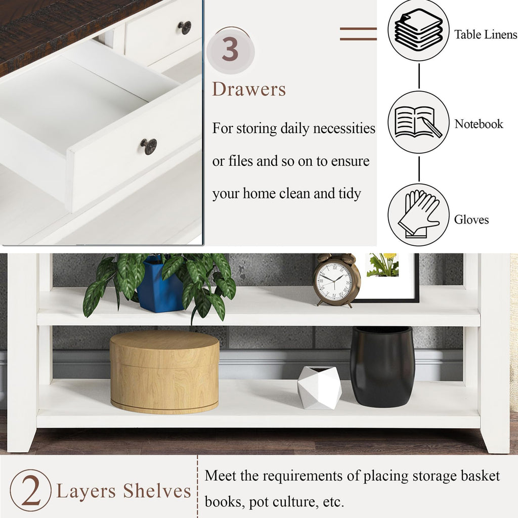 LKTART Solid Wood Console Table Sofa Table with Storage Drawers and Bottom Shelf Entryway Table for Storage Entry Hallway Foyer Sofa Rectangular Side Table(48.8" White)