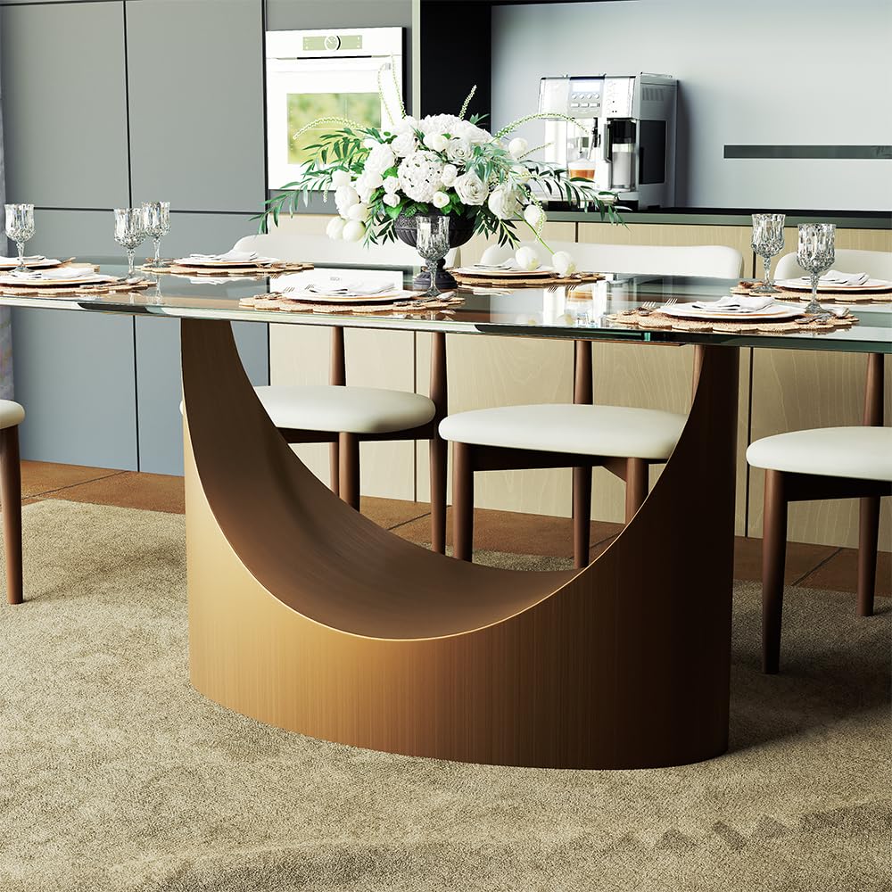 POVISON Modern Dining Table Marble White Black Bronze for Dining Room Kitchen