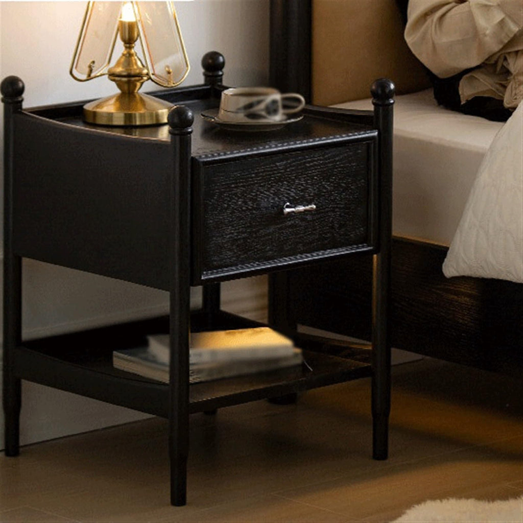 FURUIM2024M Bed Side Tables Solid Wood Nightstand with Two Drawers in Brown Color for Living Room, Bedroom, Study, Storage Cabinet for Books, Lamps, Etc. Nightstands