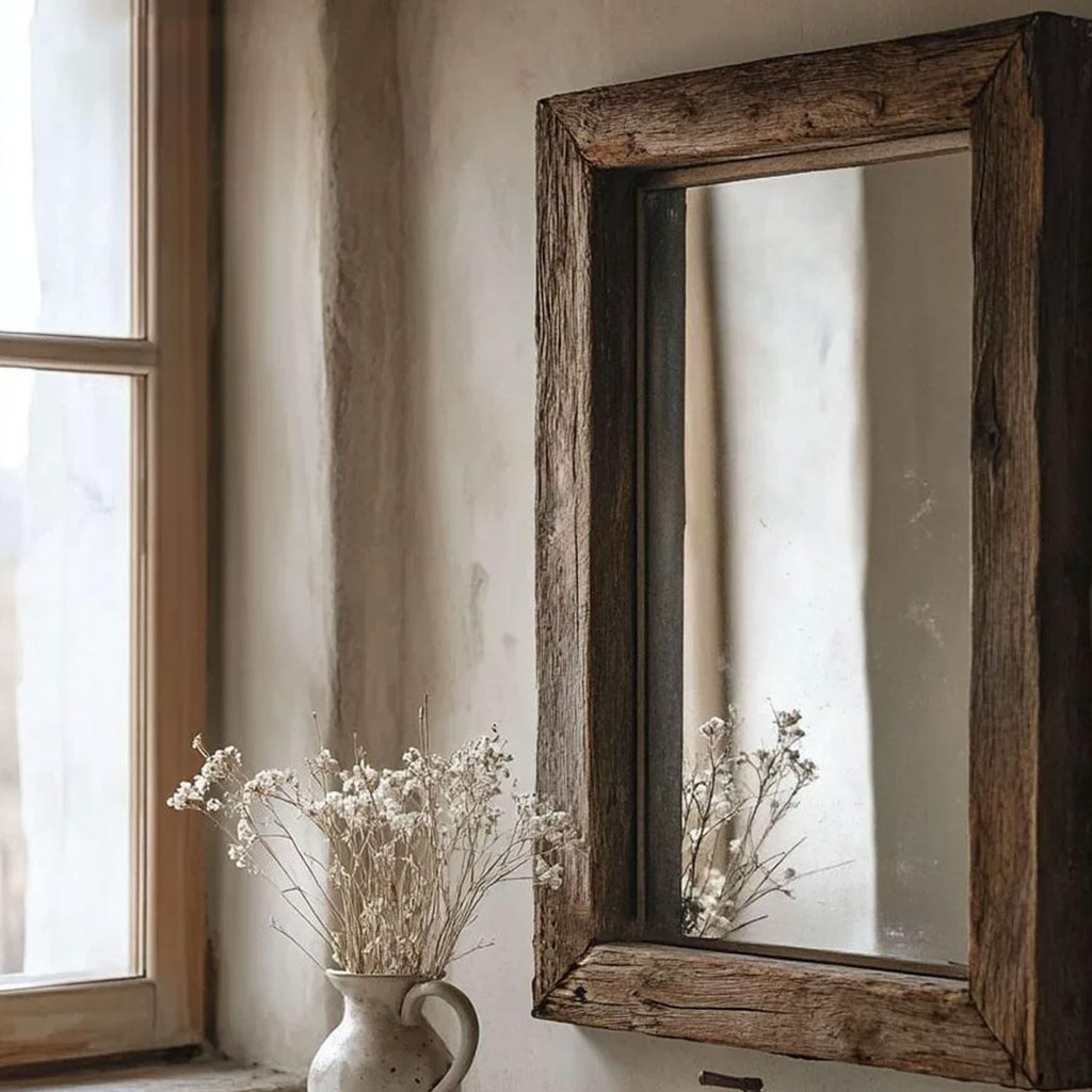 TBJEN Oversized Brown Full Length Mirror, Solid Wood Beveled Frame Wall Leaning or Hanging Mirror - Rustic Farmhouse Style for Bedroom, Entryway, Living Room 200x110cm