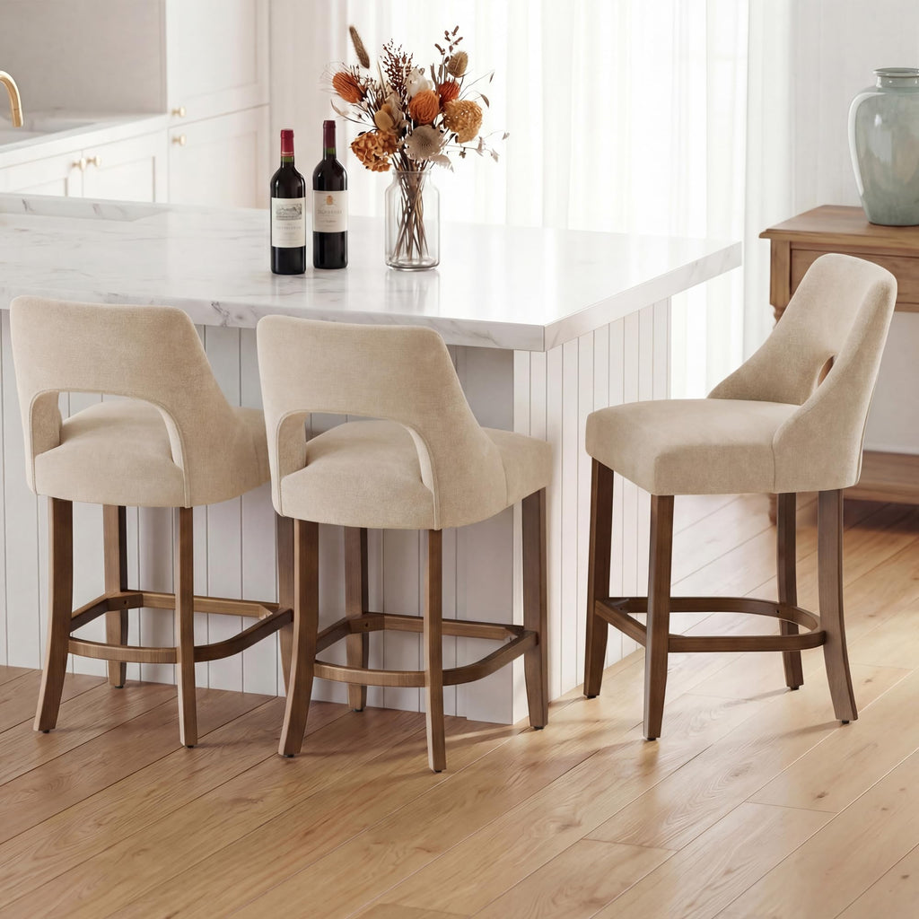 UVV Bar Stools, Upholstered Counter Height Bar Stools, Modern Counter Stools with Wood Legs for Kitchen Island Dining Room Bar