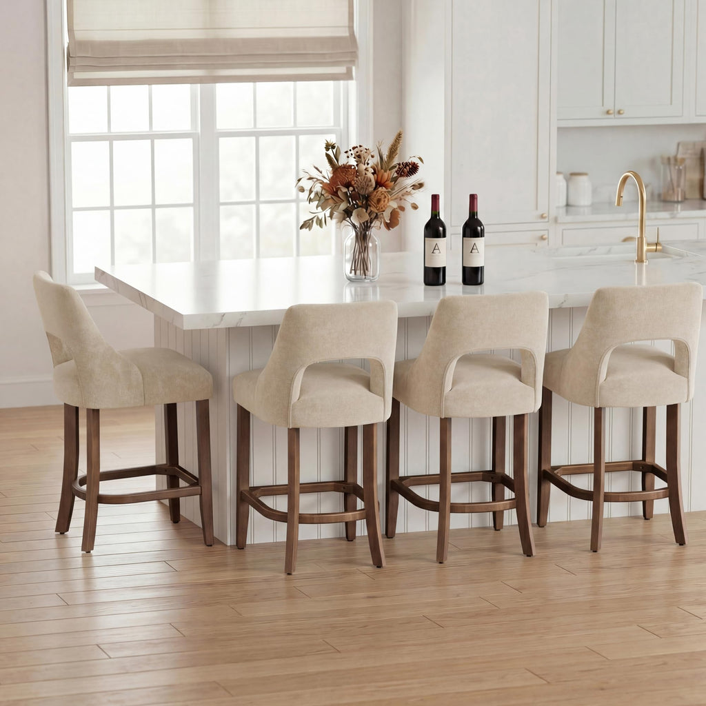UVV Bar Stools, Upholstered Counter Height Bar Stools, Modern Counter Stools with Wood Legs for Kitchen Island Dining Room Bar