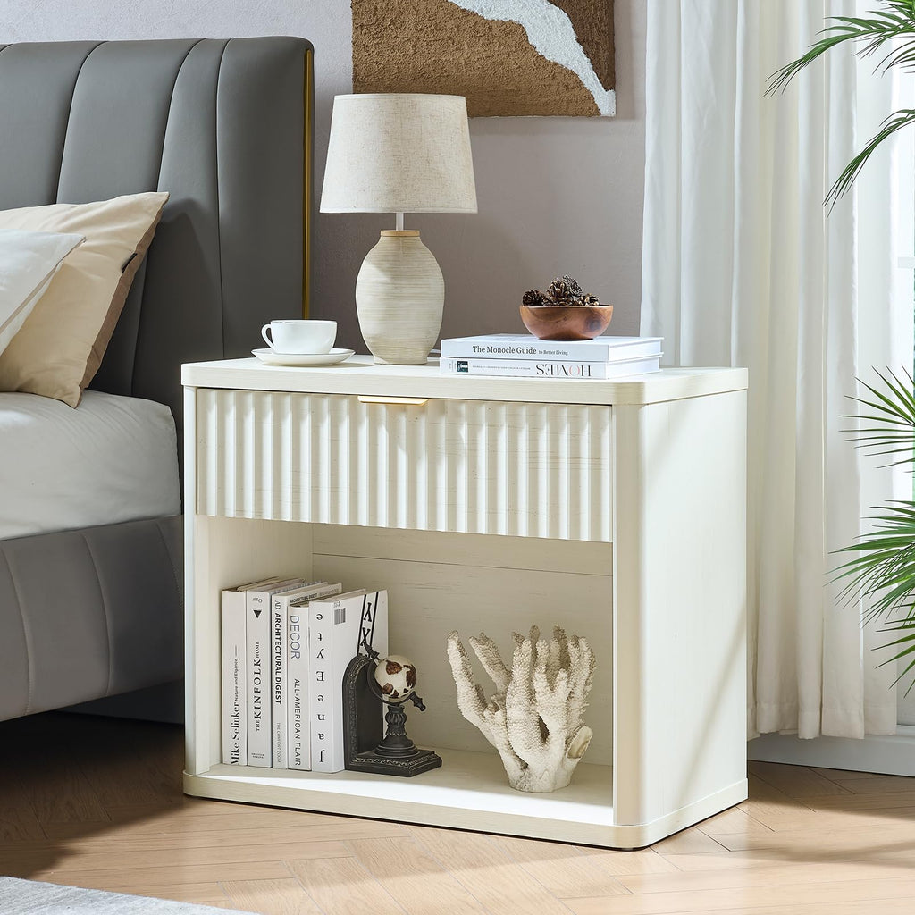 LEYAOYAO Wide Fluted Nightstand for Large Spaces