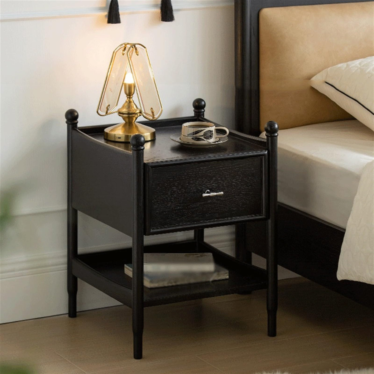 FURUIM2024M Bed Side Tables Solid Wood Nightstand with Two Drawers in Brown Color for Living Room, Bedroom, Study, Storage Cabinet for Books, Lamps, Etc. Nightstands