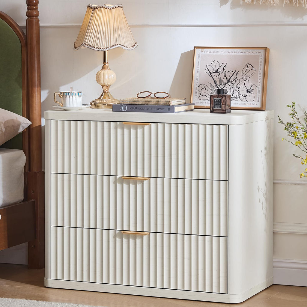 LEYAOYAO Wide Fluted Nightstand for Large Spaces