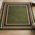 Handmade Geometric Green, Purple & Beige Border Area Rug